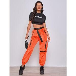 MakeMeChic Women's Casual  Mid Wasit  Cargo Pants Jogger Pants Size Medium